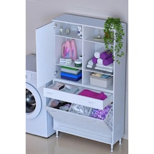 Eliusta Mira Dolap 6 Bölme Çok Fonksiyonlu Banyo Dolabı 90 Cm Beyaz Sepetli Dolap 90x171x32,5 Cm Organizer Beyaz