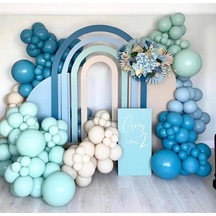 Retro Derin Okyanus Yeşili Fırtına Mavisi Balon Doğum Günü Set Ba
