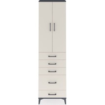 Arges Dolap 3 Raflı 5 Çekmeceli 2 Kapaklı 60x30x221 Antrasit-aytaşı Antrasit