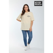 Superlife Kadın Büyük Beden Unified Collective Baskılı 3xl-6xl Bisiklet Yaka Tshırt Spr26btsk510-10 Bej