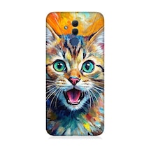 Huawei Mate 20 Lite Uyumlu Parlayan Gözlü Neşeli Kedi Desenli Silikon Kılıf Çok Renkli