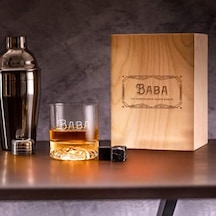 Babaya Hediye Özel Ahşap Kutulu Viski Kadeh Seti 1