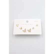 Çoklu Set Küpe - Altın Çok Renkli 95354661