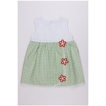 Kız Bebek Yazlık Elbise Dantel Detaylı Kareli Elbise-yeşil