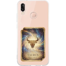 Huawei P20 Lite İle Uyumlu Burç Kartları Boğa Tasarımlı Şeffaf Silikon Kılıf Şeffaf