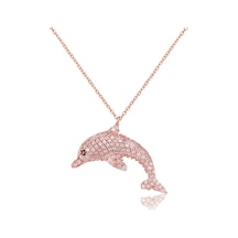 Zirkon Taşlı Pırlanta Montür Rose Altın Kaplama Balık Figürlü Gümüş Kolye Gold - Rose Gold - Gümüş