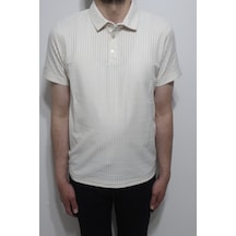 Santa Dmctekstil Erkek Tshirt-1336 Çizgili Spor Kesim Rahat Kalıp Polo Yaka T-shirt Bej