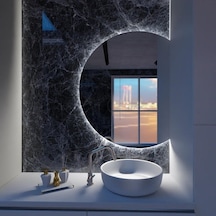70x89 Cm Yuvarlak Led Banyo Aynası Dokunmatik, Dim Edilebilir, 6500k Beyaz Işık Beyaz