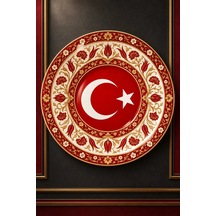 Dekoratif Duvar Tabağı Al Bayrak Zarafeti Dekorlu Seramik Tabak Lacivert