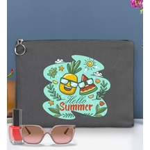 Bk Gift Yaz Temalı Astarlı Antrasit Portföy Çanta 30x21cm, Baskılı El Çantası, Organizer Çanta Çok Renkli