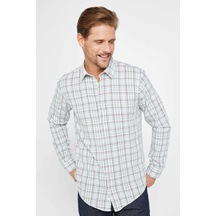 Tudors Erkek Slim Fit Dar Kesim Uzun Kollu %100 Pamuk Keten Doku Kareli Gömlek-30477 Çok Renkli