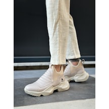 Ba0401 Bağcıksız Rahat Yüksek Taban Krem Erkek Spor Yarım Bilek Bot Krem