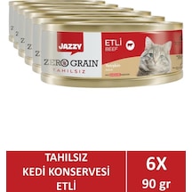 Jazzy Zero Grain Yetişkin Kedi Etli 90 Gr X 6 Adet