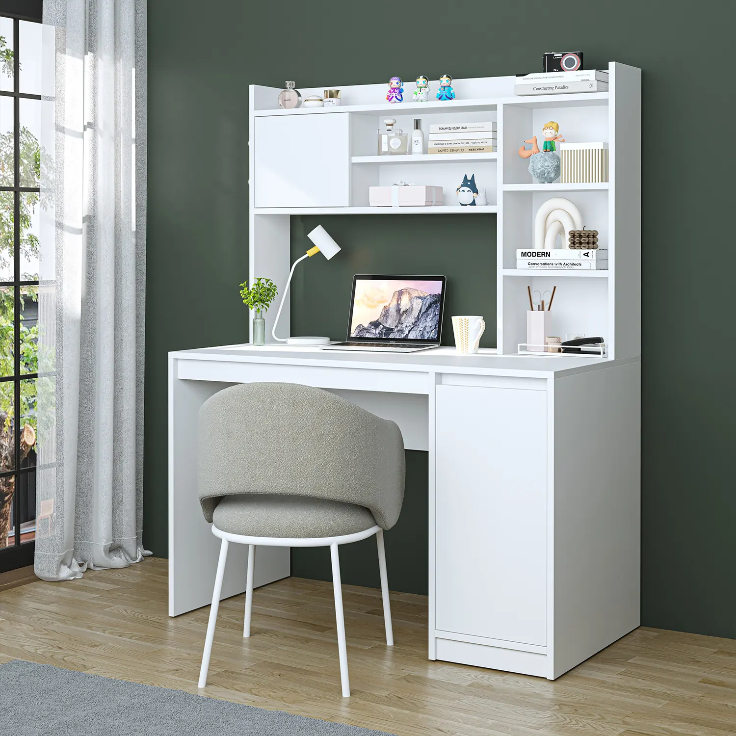 Mira Bilgisayar Masası, Raflı Çalışma Masası , Çalışma Ofis Masası, Ders Yemek Masası 60x120 Cm Beyaz