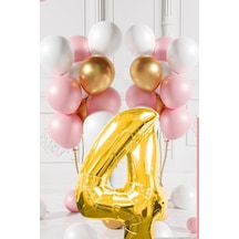 4 Yaş Retro Gold Pembe Beyaz Balon Seti Gold Rakamlı Doğum Günü Balonu Şık Parti Süsleme Çok Renkli