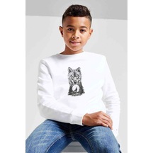 Tshirthane Kurt Dolunay Baskılı Unisex Çocuk Beyaz Sweatshirt Beyaz