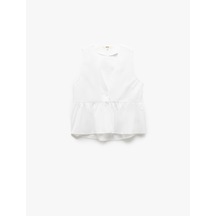Koton Pamuklu Düğmeli Kolsuz V Yaka Peplum Bluz Kırık Beyaz 5sak60338pw Ekru