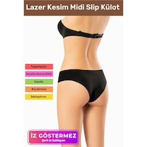 İz Göstermeyen Dikişsiz Kaymaz Toparlayıcı Popo Şekillendirici Kadın Lazer Kesim Midi Slip Külot Siyah