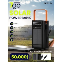 7go Gpw-04 50.000mah Solar Powerbank 4xusb-a, Qualcomm 3.0 Şarj Dahili Lightning & Usb-c Ka Siyah