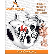 Mickey Mouse Ve Minnie Kilit Charm Gümüş