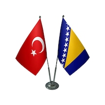 Masa Üstü Bosna Bayrağı Türk Bayrağı İkili Krom Direk Masa Bayrak