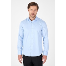 İmza Koyu Mavi Uzun Kol Yarım İtalyan Yaka Cepsiz Non Iron Slim Fit Pamuklu Gömlek 1004250267 Koyu Mavi