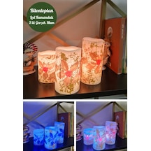 Yılbaşı Noel Temalı 3 Lü Set Led Gerçek Mum Kumandalı 9 Renk Yana Karışık