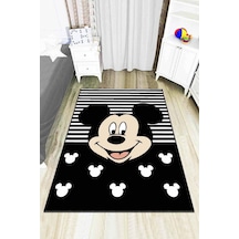 Siyah Kaymaz Tabanlı Yıkanan Miki Mouse Çocuk Halısı Ar790n11