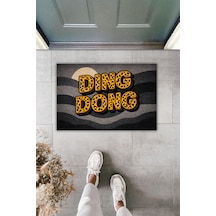 Rugmood Modern Dijital Baskı Paspas - Leopar Desenli Dıng Dong Taş & Kömür Tonları - Kapı Önü Paspası