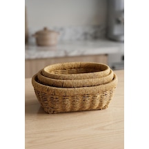 Digithome Oval Rattan 3'lü Organizer Sepet-thn76468 Kahverengi