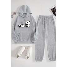 Uyguntarz Unisex Uykucu Panda Baskılı Rahat Eşofman Takımı Gri