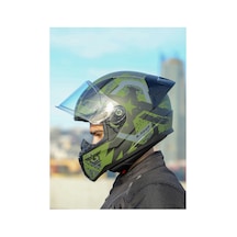 Rapıd 2 Race Thunder Bırds Mat Yeşil-siyah-gri Kask + Spoiler Mat yeşil - Siyah