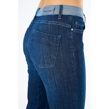 Fınger Prınt - Kadın Mavi Yan Şerit Detaylı Denim Pantolon 001