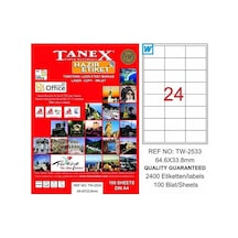 Tanex 2533 Laser Etiket 64x33mm 24x100 2400 Adet Diğer