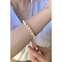 5,5 Mm Doğal İnci Sallantıllı Bileklik 23 Cm / Sarı Sarı Sarı Altın
