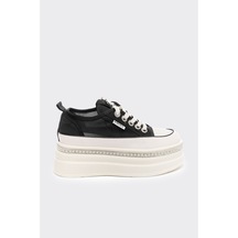 Derinet Yüksek Taban Bağcıklı Fileli Günlük Kadın Sneaker Siyah Siyah
