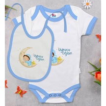 Bk Kids Uykucu Oğlan Tasarımlı Mavi Bebek Body Zıbın Ve Mama Önlü Çok Renkli
