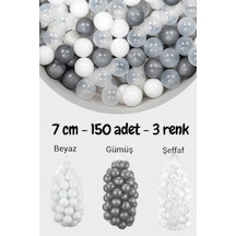 7 Cm Top Havuzu Topu 150 Adet Gümüş, Beyaz, Şeffaf