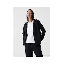 LC Waikiki Alıta Cıty Farkıyla Lcw Everyday Siyah Dalgıç Kumaşı Düz Oversize Kadın Fermuarlı Sweatshirt Siyah - 924121662 Siyah