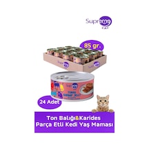 Ton Balığı & Karides Parça Etli Konserve Kedi Yaş Maması, 85 Gr, 24'lü Set
