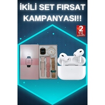 Mey İthalat 3 Kordonlu Pembe Amoled Ekran Akıllı Saat Ve Yeni Nesil Pro Kablosuz Bluetooth Kulaklık Anc/enc