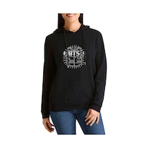 Bts Logo Baskılı Siyah Kadın Kapşonlu Sweatshirt