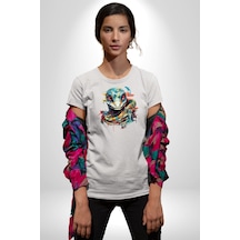 Yapay Zeka Sanal Yılan Unisex Unisex Beyaz Organik Baskılı T-shirt Penye Yüksek Kalite Beyaz