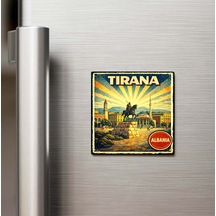 Vintage Tiran Şehri Temalı Buzdolap Magneti 9x9 Cm