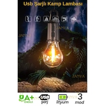 Janva Usb Şarjlı Kamp Lambası Işıldak Fener Lamba Kancalı Asmalı Siyah