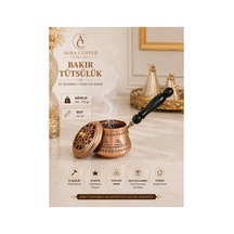 Bakır Tütsülük Ahşap Saplı El İşlemeli Dekoratif Tütsü Kabı 22 Cm - Bakır Bileklik Hediyedir