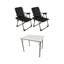 Natura 2 Adet Kamp Sandalyesi Oval Bardaklık Siyah + MDF Masa Siyah