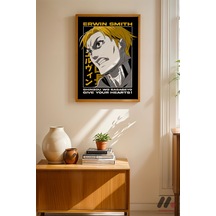 Attack On Titan Erwin Smith Anime Poster, Ahşap Çerçeveli Duvar Tablosu - Anime Severlere Özel Hediy