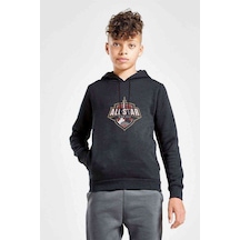 Tshirthane All Star Baskılı Unisex Çocuk Kapüşonlu Siyah Sweatshirt Siyah
