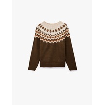 Koton Uzun Kollu Bisiklet Yaka Desenli Triko Kazak Yeşil 6wkg90093ht Yeşil